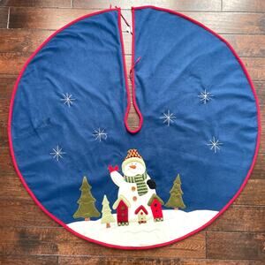 Vintage Snowman Christmas Tree Skirt Appliqué Blue Country Prima Creations READ